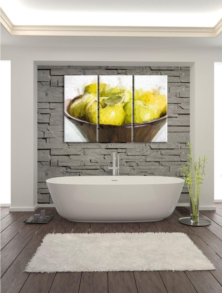 Pixxprint grünen Äpfel in Holzschale Pinsel Effekt 3-Teiler Leinwandbild 120x80 Bild auf Leinwand