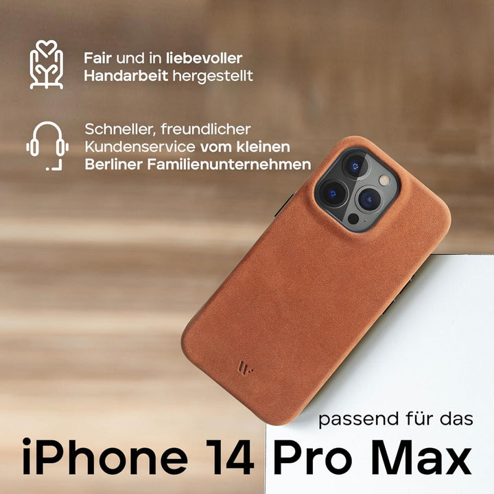 WIIUKA Hülle für iPhone 14 Pro Max, Leder aus Deutschland, Lederhülle extra Dünn, Premium Handyhülle