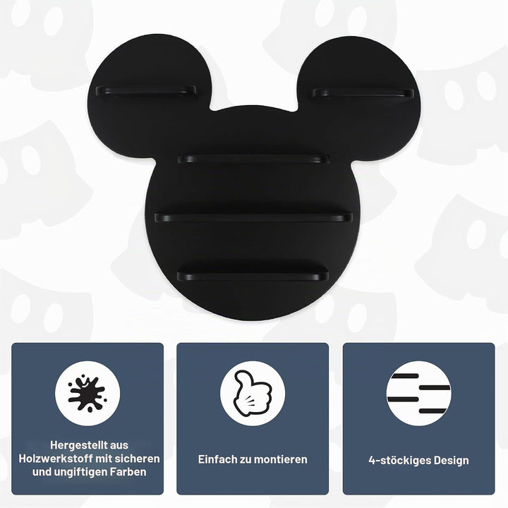 Disney Mickey Wall Shelf, 5 Storage Shelves, Black Finish, 50cmW X 8cmD X 43cmH Mickey Mouse Schwarz