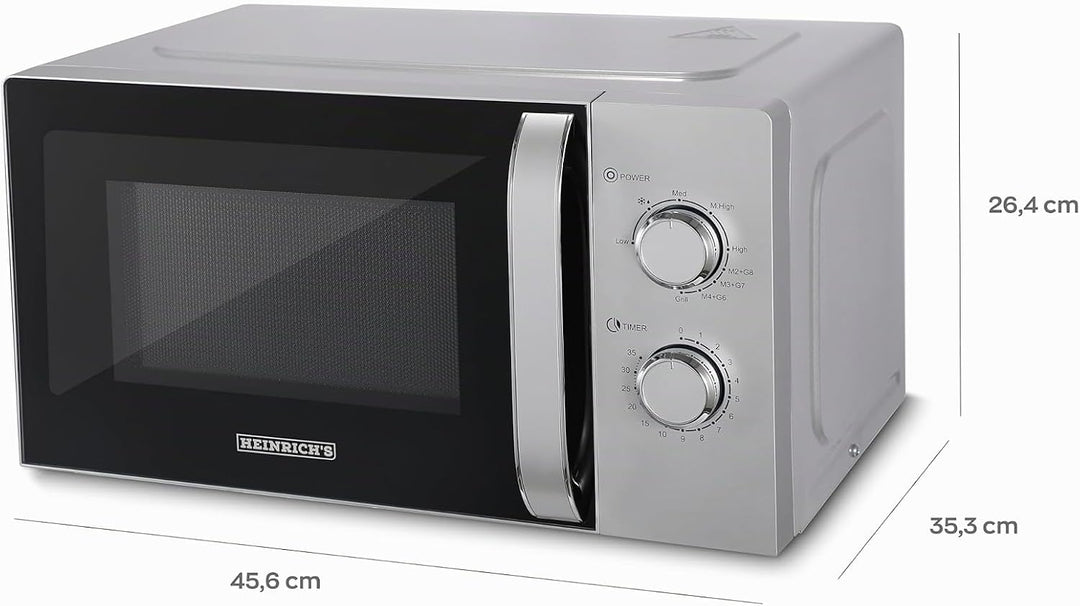 HEINRICHS Mikrowelle, kompakte Mikrowelle, 20L Volumen, 9 Leistungsstufen, inkl.35min.Timer, Defrost