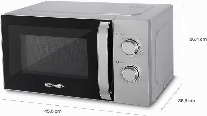 HEINRICHS Mikrowelle, kompakte Mikrowelle, 20L Volumen, 9 Leistungsstufen, inkl.35min.Timer, Defrost