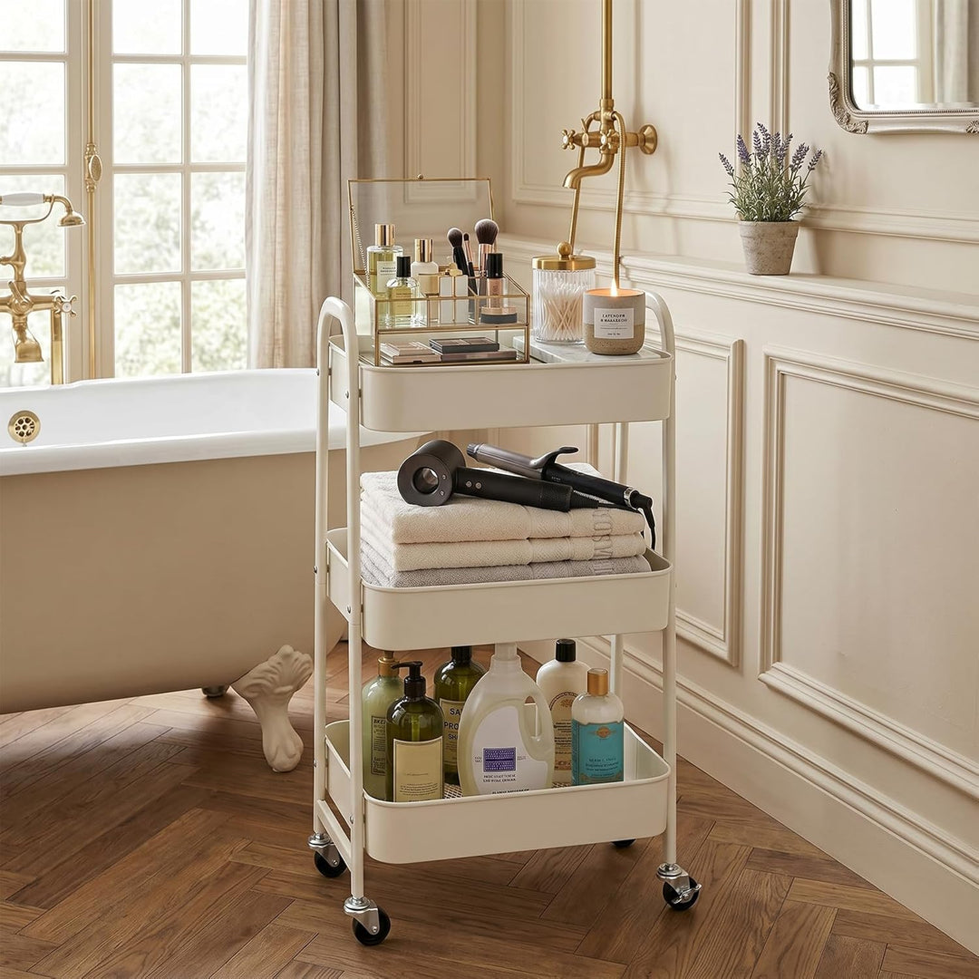 DOEWORKS Aufbewahrungswagen 3-Etagen Metall Utility Cart Rollwagen Organizer Wagen mit Rädern für Kü