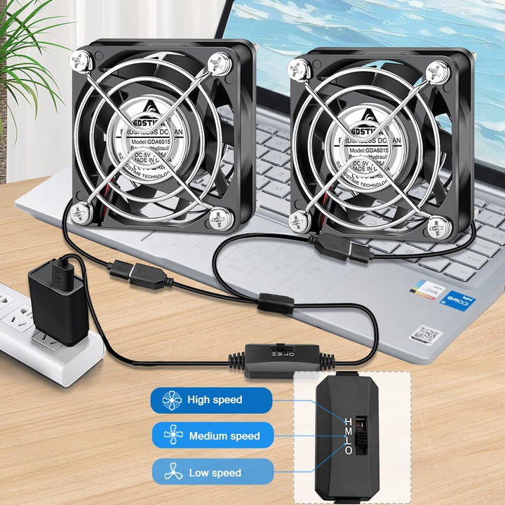 GDSTIME 2 Stück 60mm USB Lüfter 60 x 15mm USB PC Lüfter 5V 60x60 Computer Ventilator 3 Einstellbare