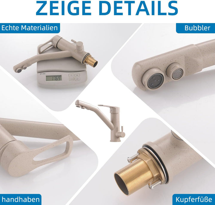 Zeffrary 3-Wege-Küchenarmatur, 360° drehbarer Küchenarmatur, Spültischarmatur mit flexiblem Auslauf,