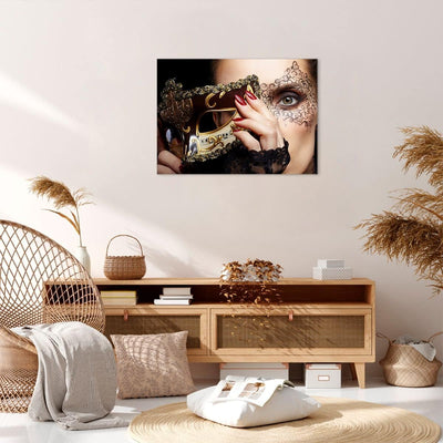 ARTTOR Bilder auf Leinwand Frau Mode Venedig Maske Leinwandbild 70x50cm Wandbilder Dekoration Wohnzi