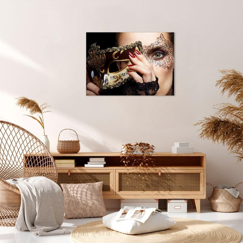 ARTTOR Bilder auf Leinwand Frau Mode Venedig Maske Leinwandbild 70x50cm Wandbilder Dekoration Wohnzi