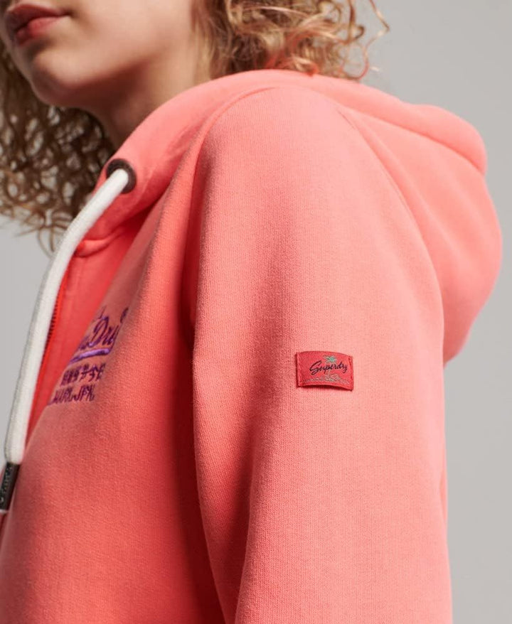 Superdry Damen Vintage Vl Neon Ziphood Kapuzenpullover, Hyper Feuer Korallrot