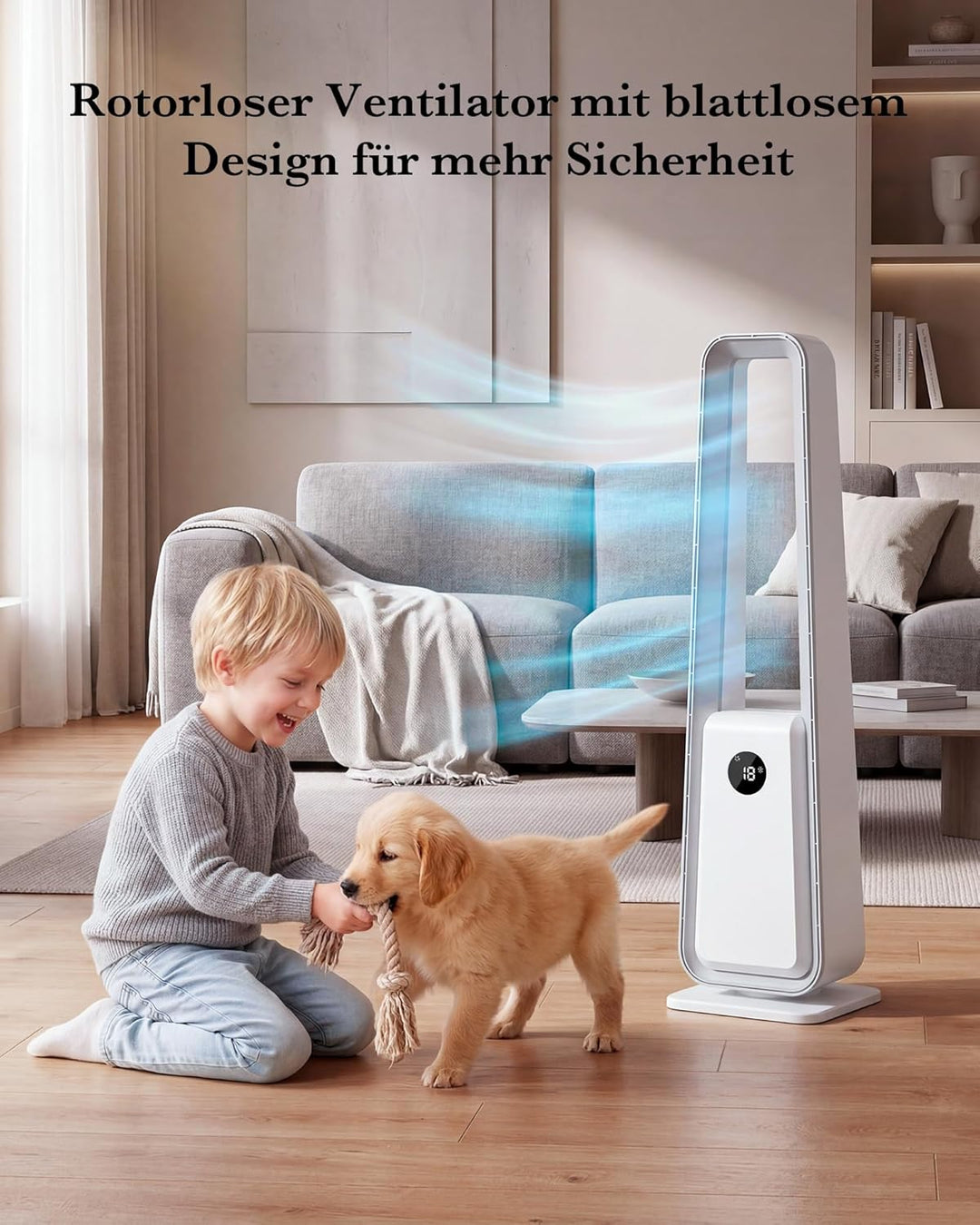 Rotorloser Ventilator, Turmventilator mit Fernbedienung, Standventilator ohne Rotorblätter, 24 Gesch