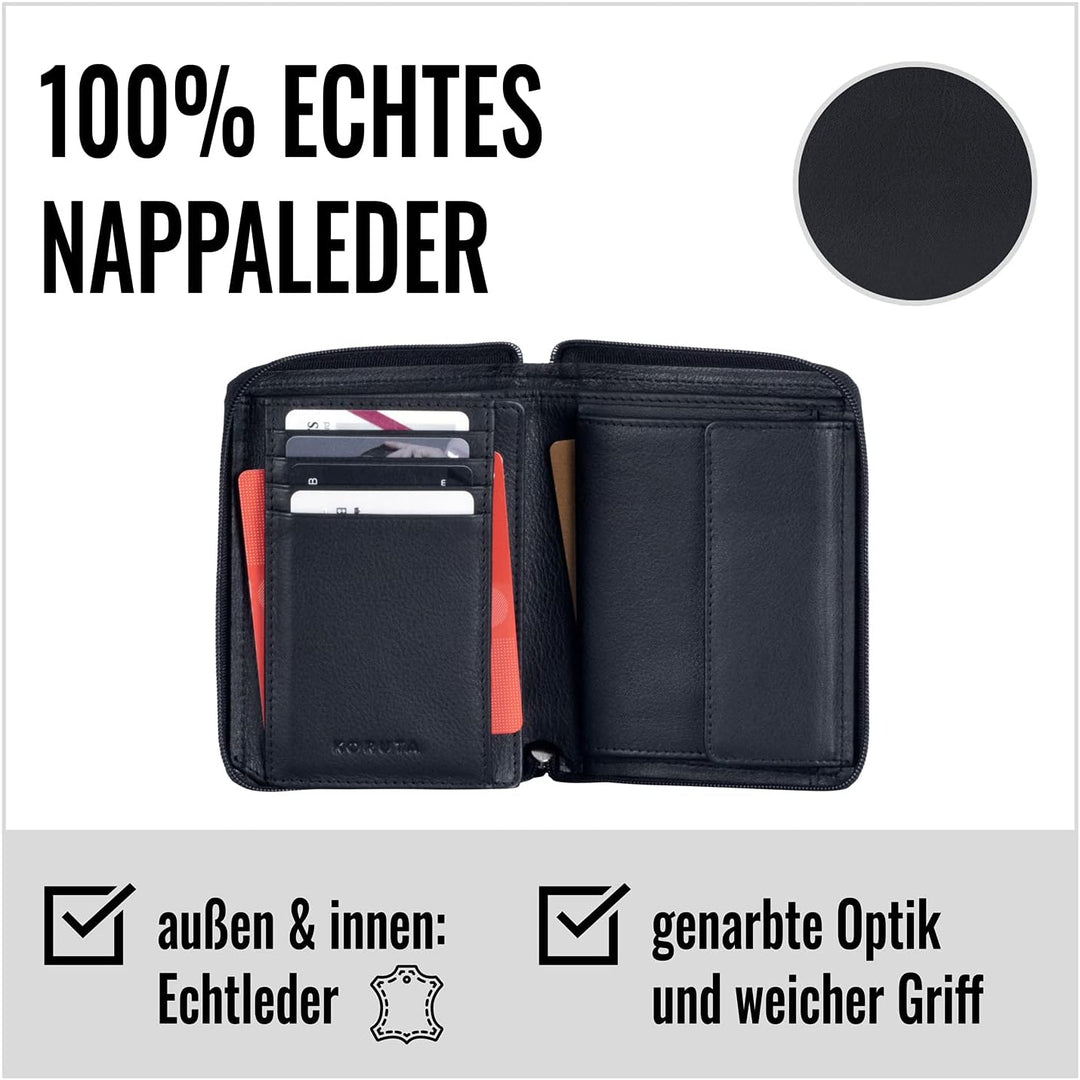 KORUTA® Geldbörse Damen Leder mit RFID Schutz I Portemonnaie Damen Gross mit Münzfach I Echtleder Ge
