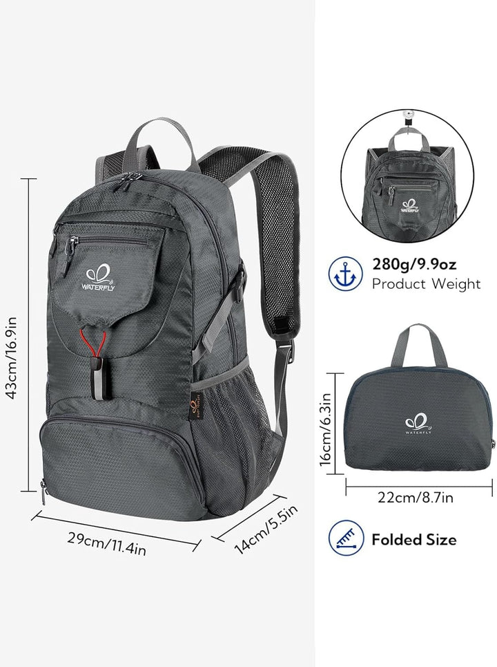 WATERFLY Ultraleicht Faltbar Klein Rucksack: 20L Leicht Packable Wanderrucksack Tagesrucksack Trekki