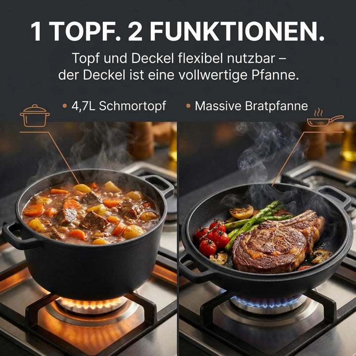 Homira Gusseisentopf 26 cm – Brotbackform & Pfanne in einem, Induktionsgeeignet Brotbacktopf, Brotba