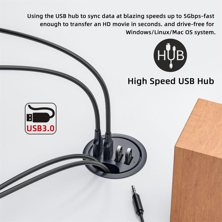 USB 3.0 Hub 4 Port USB 60 mm Tischtülle Splitter Dockstation Schnittstelle für Desktop PC Schreibtis
