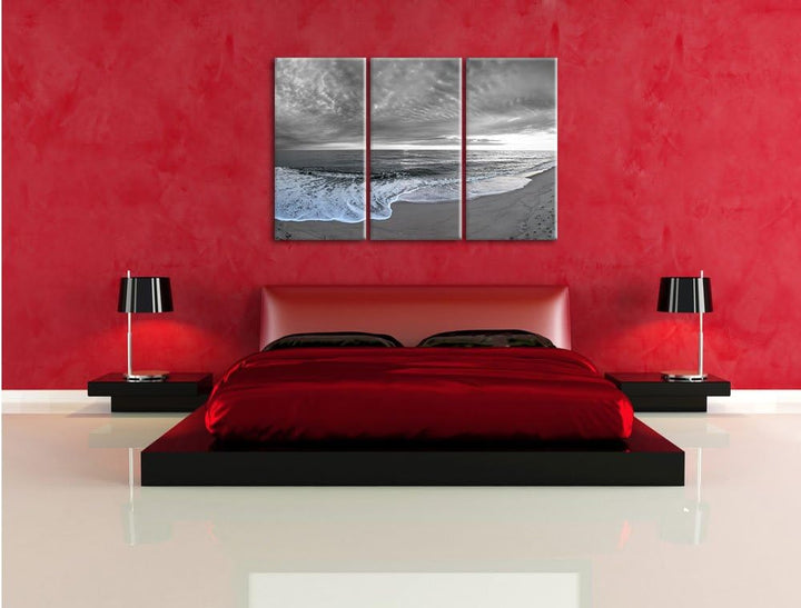 Pixxprint Strandufer B&W Detail 3-Teiler Leinwandbild 120x80 Bild auf Leinwand