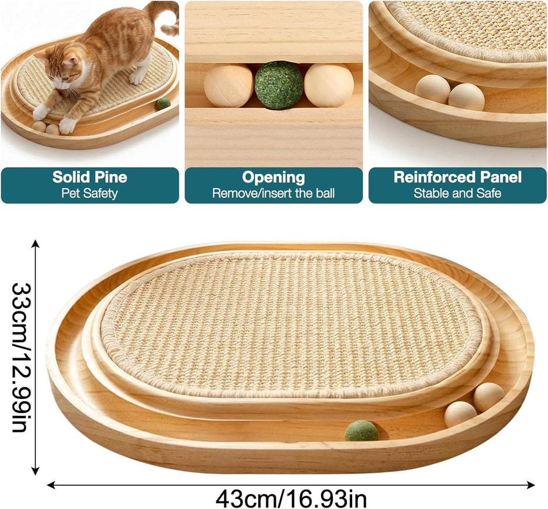 Kratzbrett Katze 43x33x3cm, 2-IN-1 Katzen Spielzeug, Massives Kiefernholz &amp; Natürliche Sisal Pad &amp; K