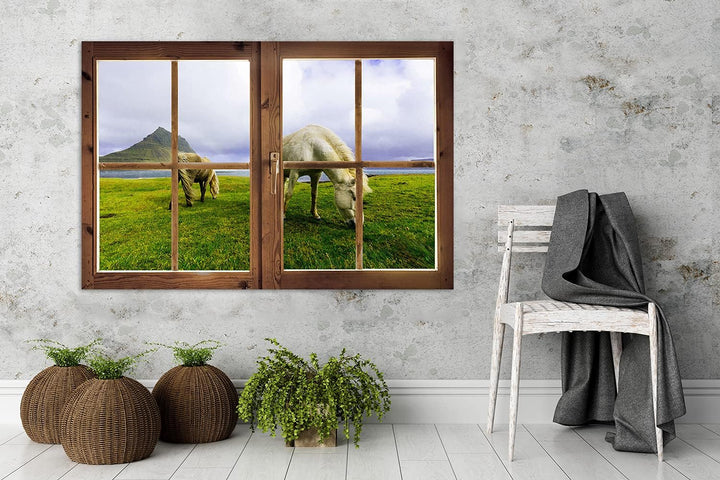 Febby Vlies Leinwandbild XXL Fensteransicht 3D-Illusion 120x80 cm Wandbild Kunst Bilder Schlafzimmer
