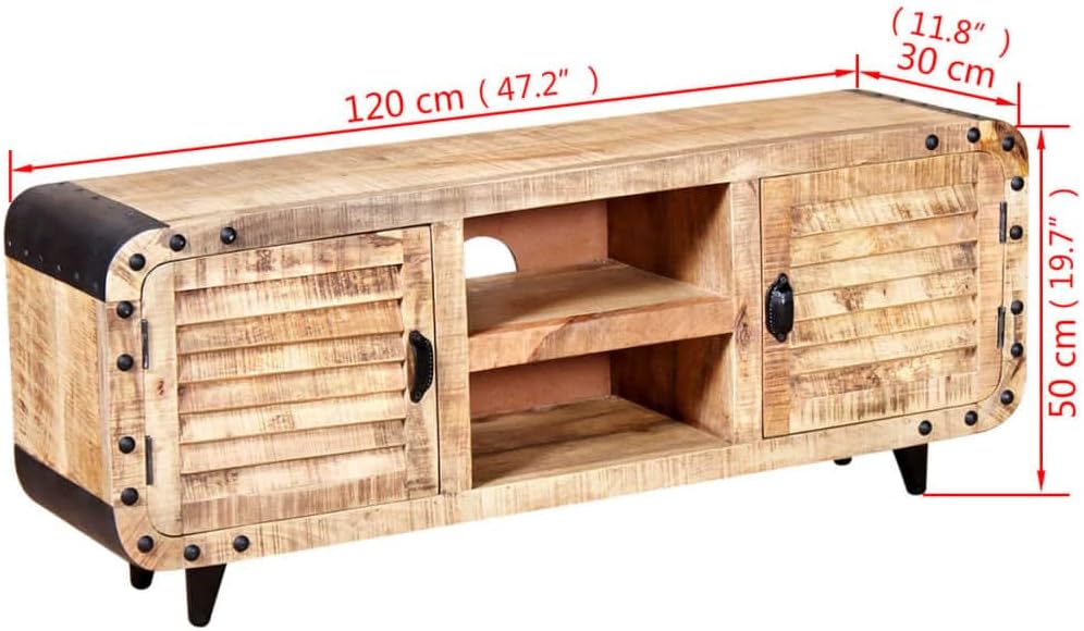 vidaXL TV-Schrank Fernsehtisch HiFi Lowboard Raues Mangoholz 120 x 30 x 50 cm