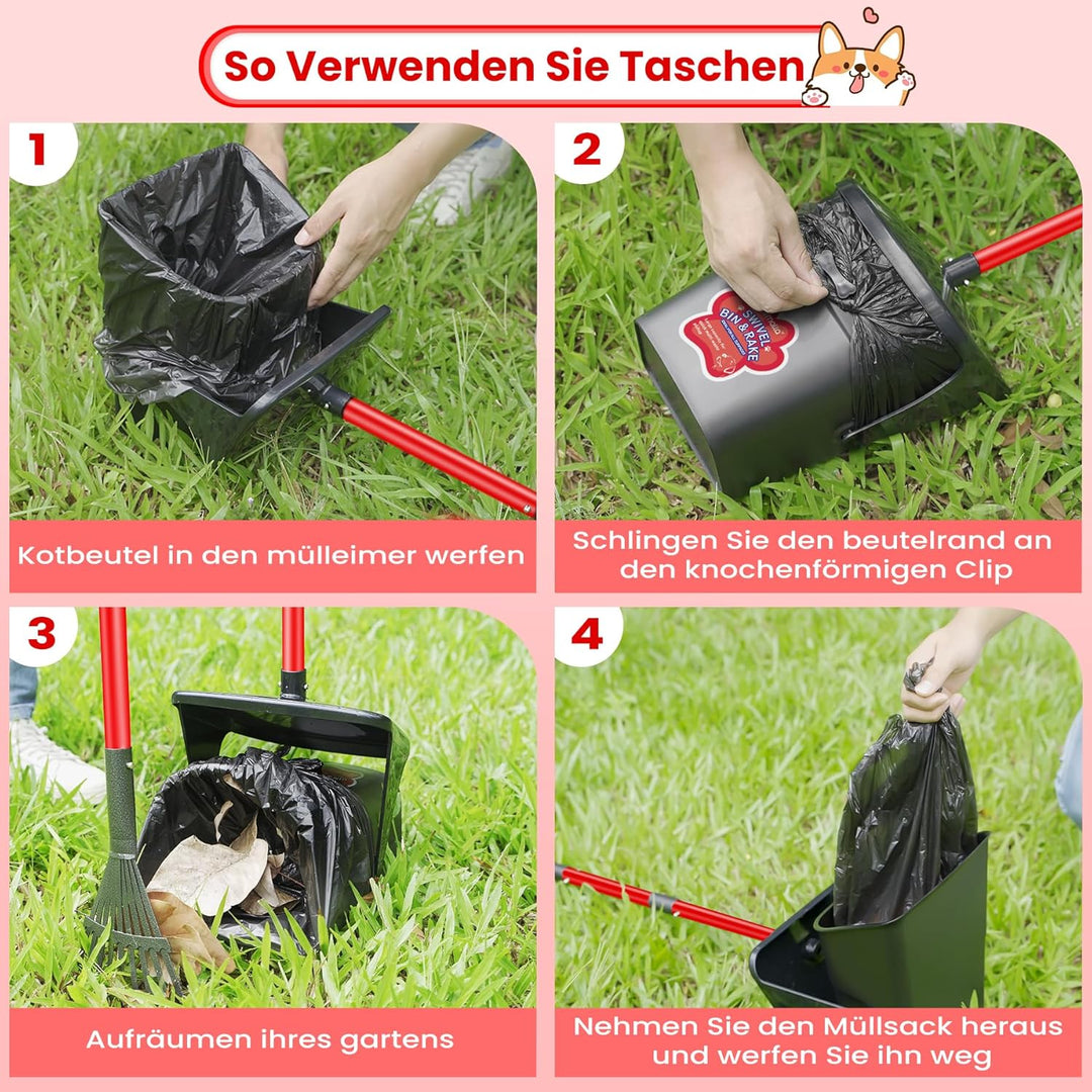 Ormalla Hundekotschaufel Schwenkbehälter Und Rechen Mit 60 Hundekotbeutel, Hundekotsammler Für Gross
