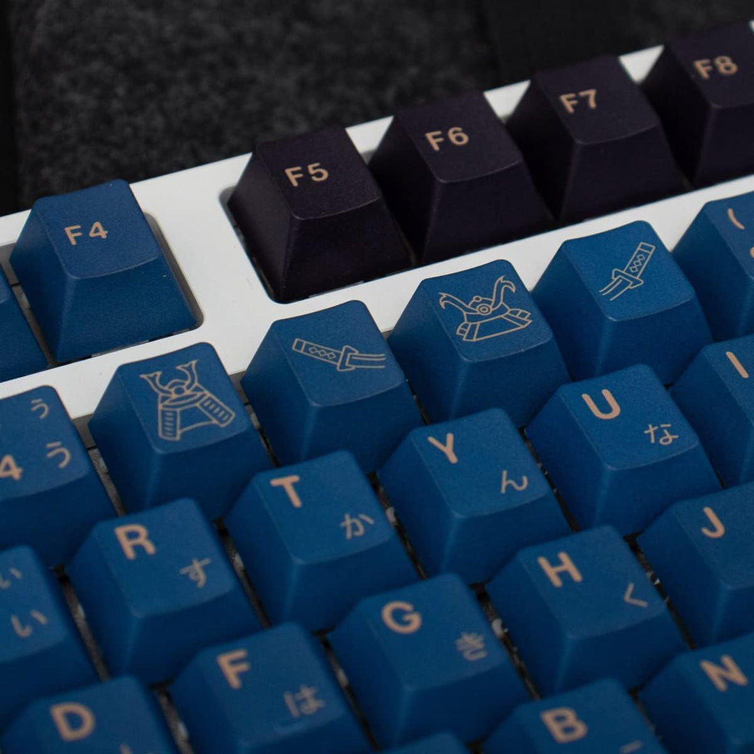 PBT Tastenkappen 129 Tasten Kirschprofil Dye-Sub Blau Samurai Japanisches Tastenkappen-Set für 61/64