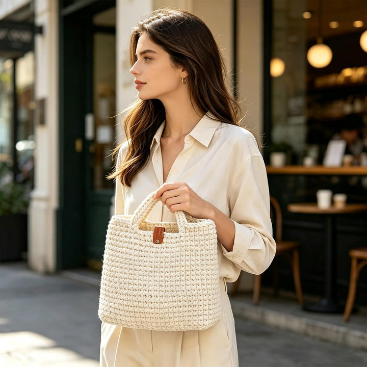 Tasche Häkeln Set, Häkelset Tasche mit Häkelnadel und 4 Knäuel Wolle