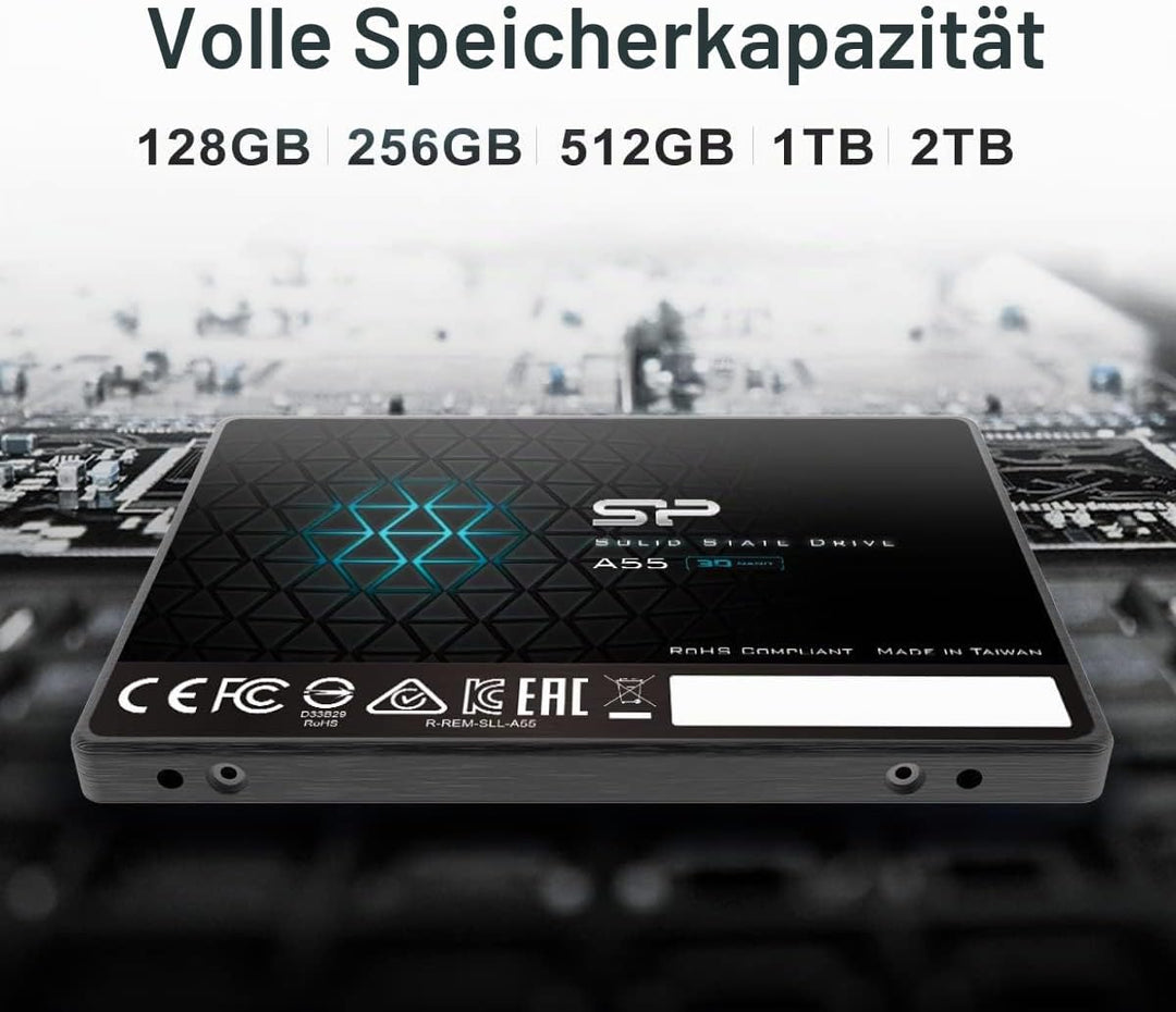 Silicon Power SP002TBSS3A55S25 SSD, 3D, NAND A55 SLC Cache, Performance Boost SATA III, 7 mm (0,28 Z