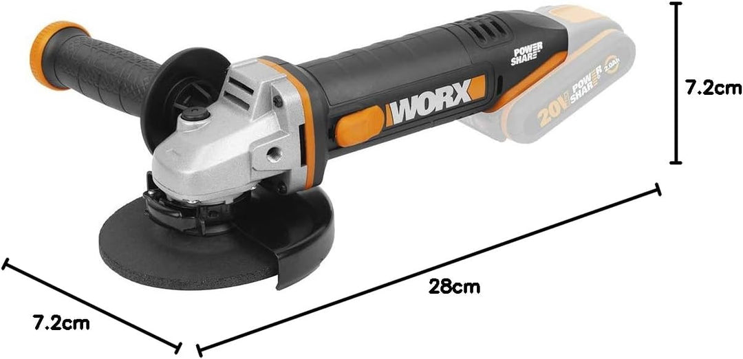 WORX WX803.9 Akku-Winkelschleifer 20V – leistungsstarker Winkelschleifer mit 125mm Scheibendurchmess