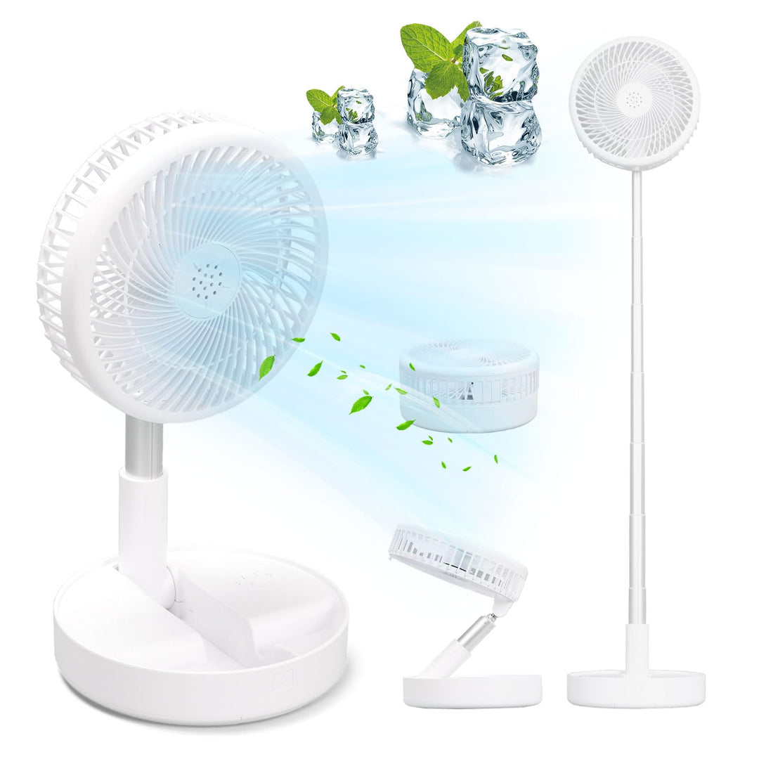 Tragbarer Faltbarer Standventilator Tischventilator, 7200mAh Akku USB Mini Leise Ventilator, 9-100cm