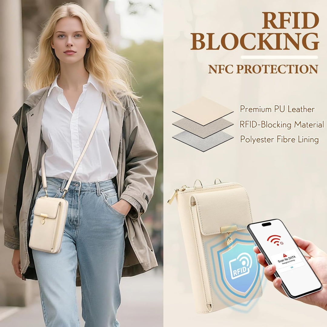 Geldbörse Damen Handytasche zum Umhängen Leder PU Damen Umhängetasche Kleine RFID Schutz Handy Geldb