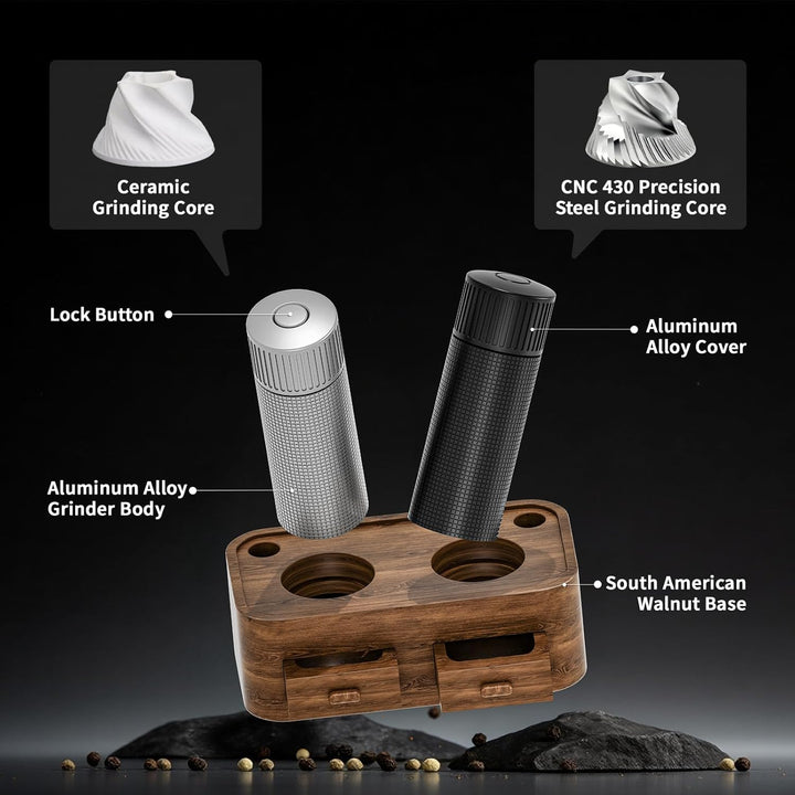 Luvan Professionelles Salz und Pfeffermühle Set, Nachfüllbare Manuelle Metall Salz und Pfeffermühle