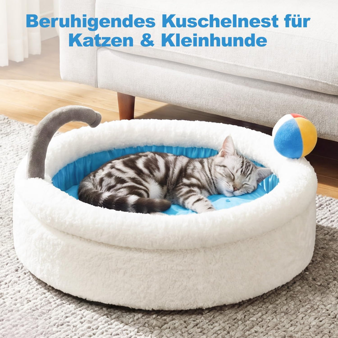 Katzenbett Katzenkissen, Hundebett Kleine Hunde, 58x40x18cm | Badewanne-Korb mit Hohem Rand, Flausch