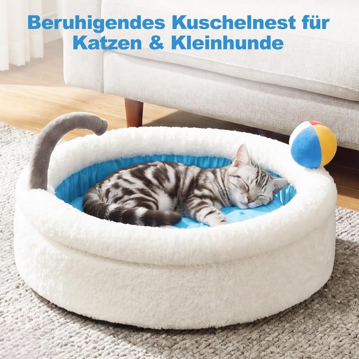 Katzenbett Katzenkissen, Hundebett Kleine Hunde, 58x40x18cm | Badewanne-Korb mit Hohem Rand, Flausch