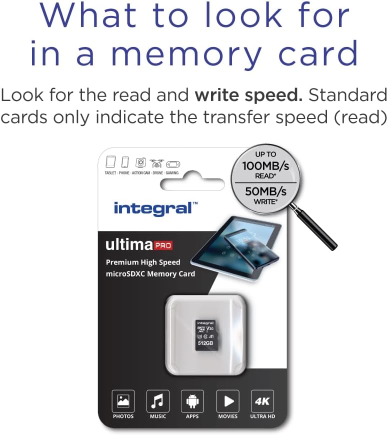 Integral 512GB Micro SD Karte 4K Video Premium High Speed Speicherkarte SDXC bis zu 100MB/s Lesegesc