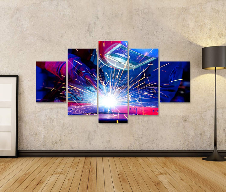 islandburner Bild auf Leinwand Schweisser Montage Technischer Stahl Bilder Wandbilder Poster Leinwan