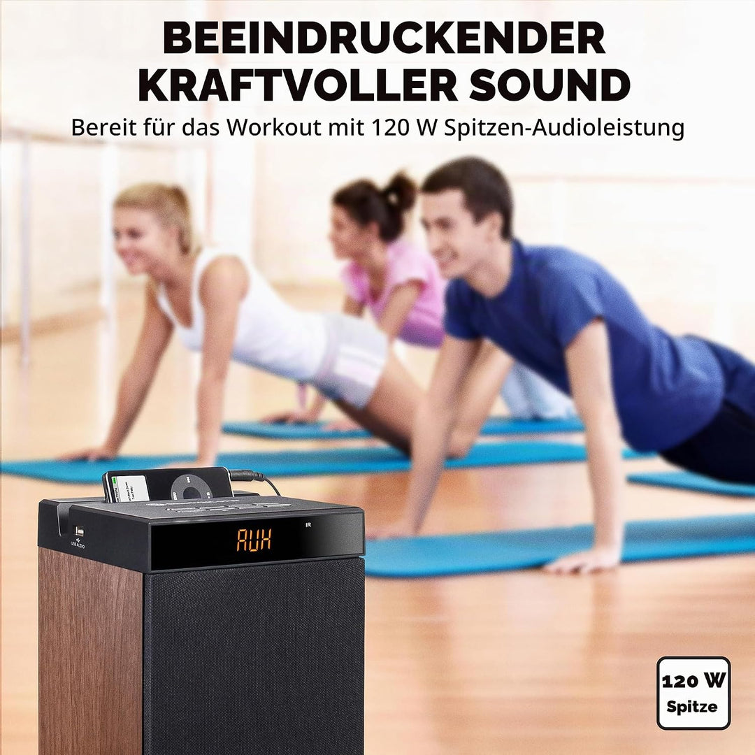 GOgroove Bluetooth Turm Lautsprecher mit integriertem Subwoofer - Standlautsprecher mit Bass und Dua