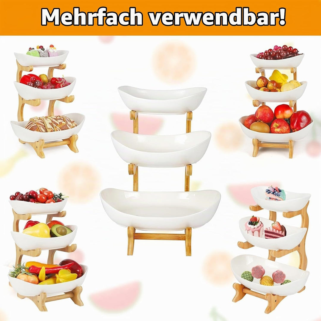 Fruchtkuchen Stehen Mehrstöckiger Keramik-Obstkübel Küche Ablagekorb Arbeitsplatte Dekoschalen 3 Stö