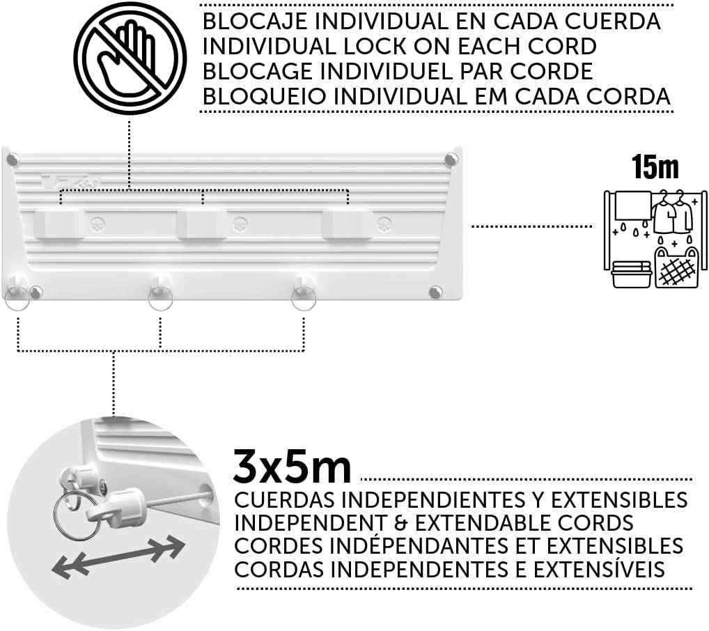 Cuncial Tz Retractable Wäscheleine mit 3 Fäden, Wäscheleine