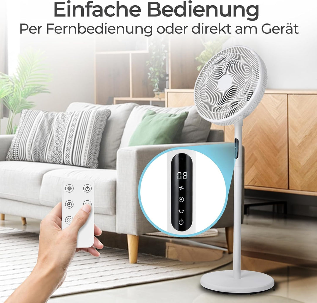 KLAMER Standventilator leise, stromsparender DC Standventilator mit Fernbedienung, 12 Geschwindigkei