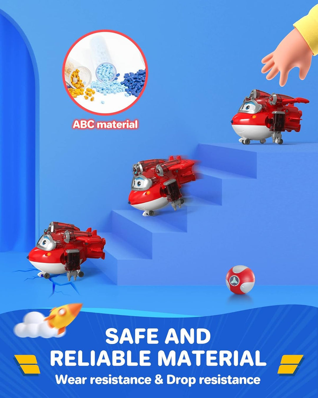 Super Wings EU760963 - Transforming Jett & Steel Power Ball, ca. 12,7 cm grosse verwandelbare Spiel-