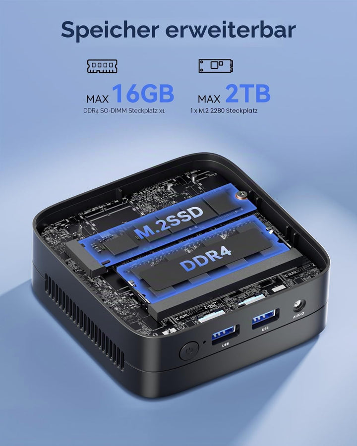 NiPoGi Essenx E1 Mini PC W-11 Pro Ιntel Alder Lake-Ν N95(bis 3,4 GHz) 16GB DDR4 512GB SSD, Mini Comp