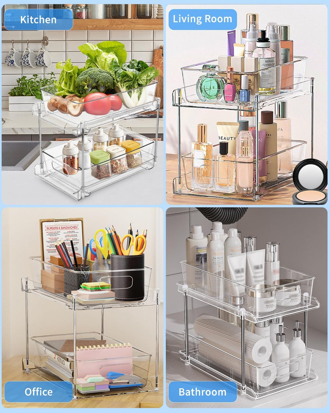 Spülschrank Organizer, Multifunktionale Unter Waschbecken Regal 2 Stück, Transparent Organizer Mit S