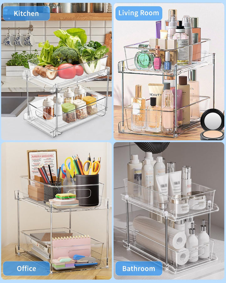 Spülschrank Organizer, Multifunktionale Unter Waschbecken Regal 2 Stück, Transparent Organizer Mit S
