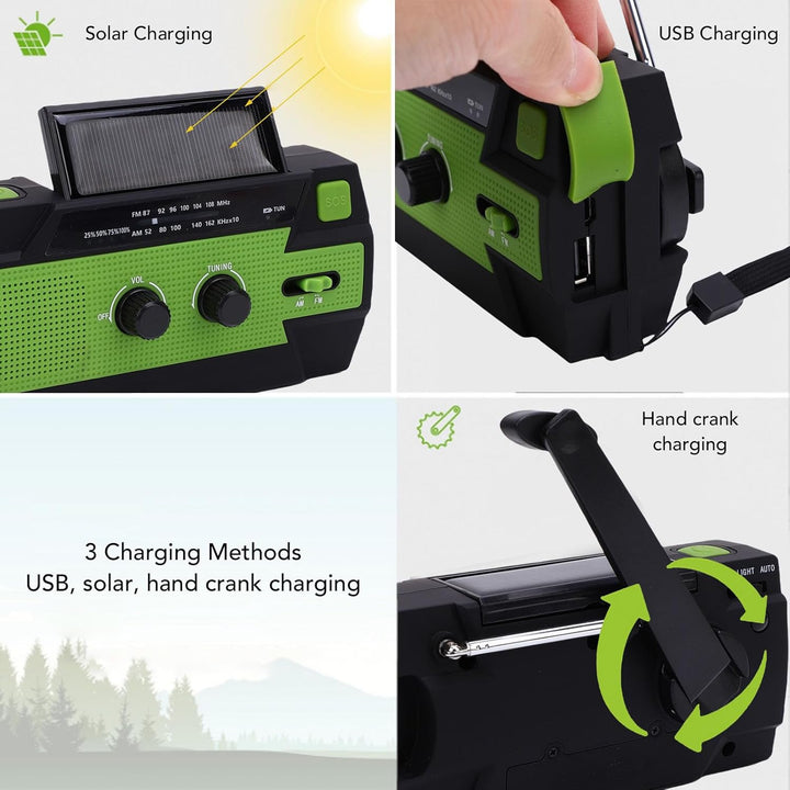 Notfallradio FM AM 4000mAh Hand Crank Solar Tragbares Radio mit LED -Taschenlampen -Motion -Sensor L