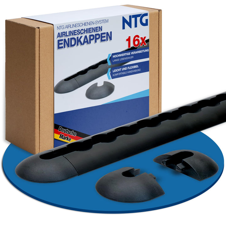 NTG Endkappe für Airlineschiene schwarz Blackline 16 Stück - halbrunde Form | Einsteckkappe aus Kuns