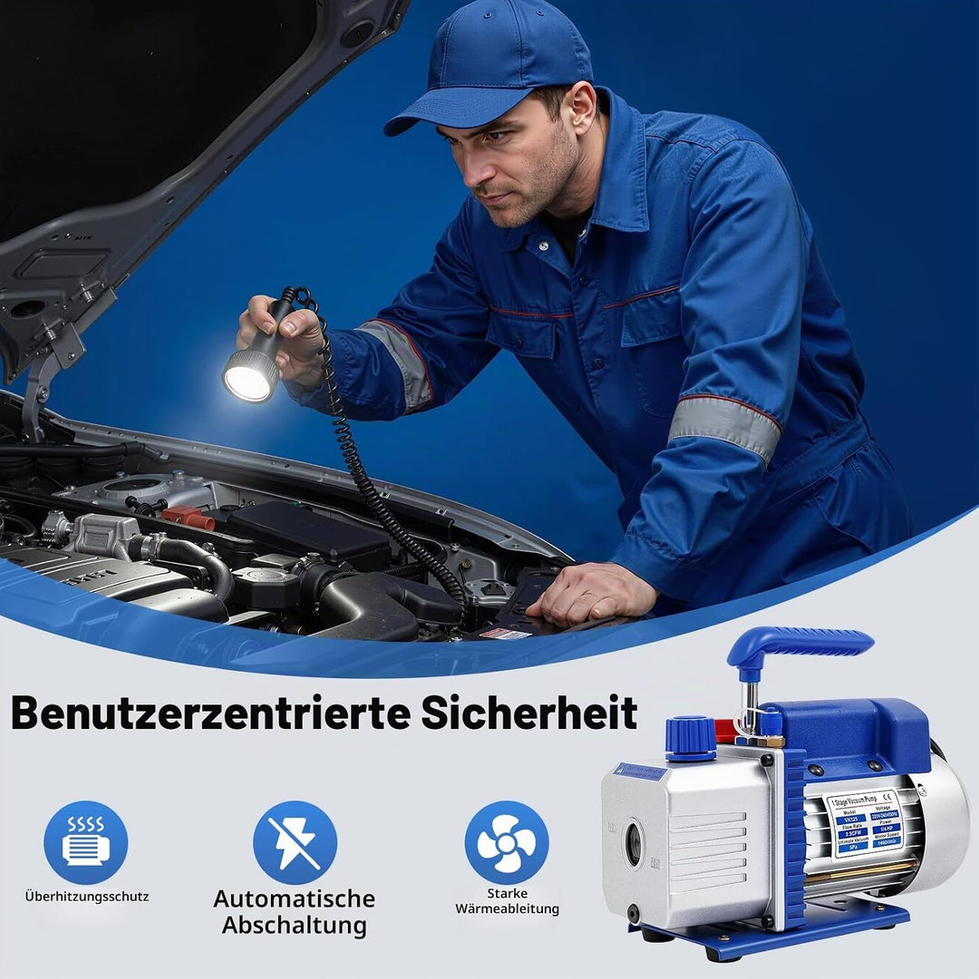 Vakuumpumpe Klimaanlage 180W, Profi Vakuumpumpe Set mit 3 Schläuchen &amp; Manometer, 150 Mikron für R32