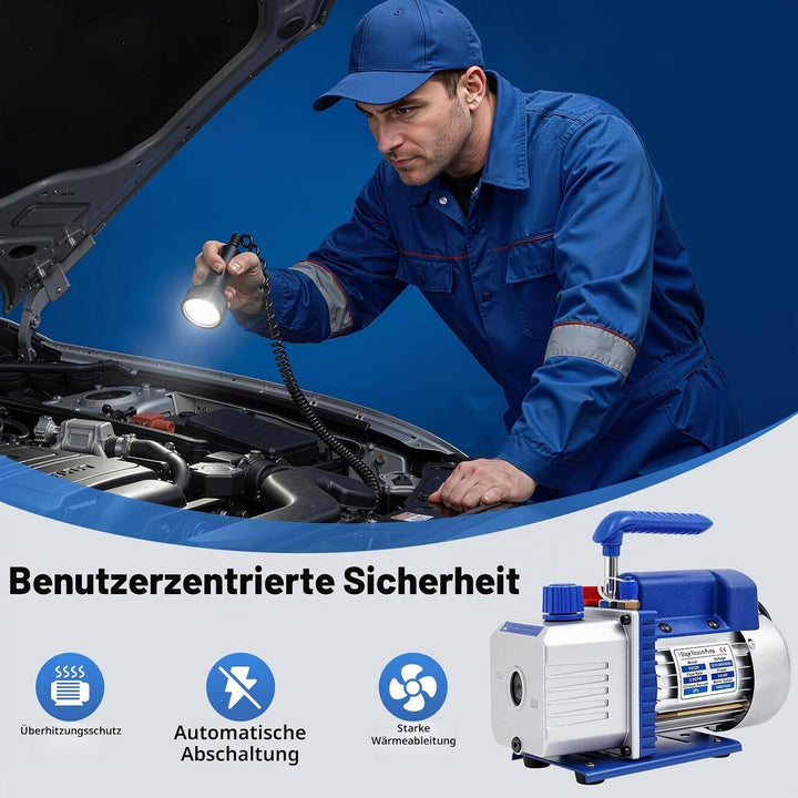 Vakuumpumpe Klimaanlage 180W, Profi Vakuumpumpe Set mit 3 Schläuchen &amp; Manometer, 150 Mikron für R32