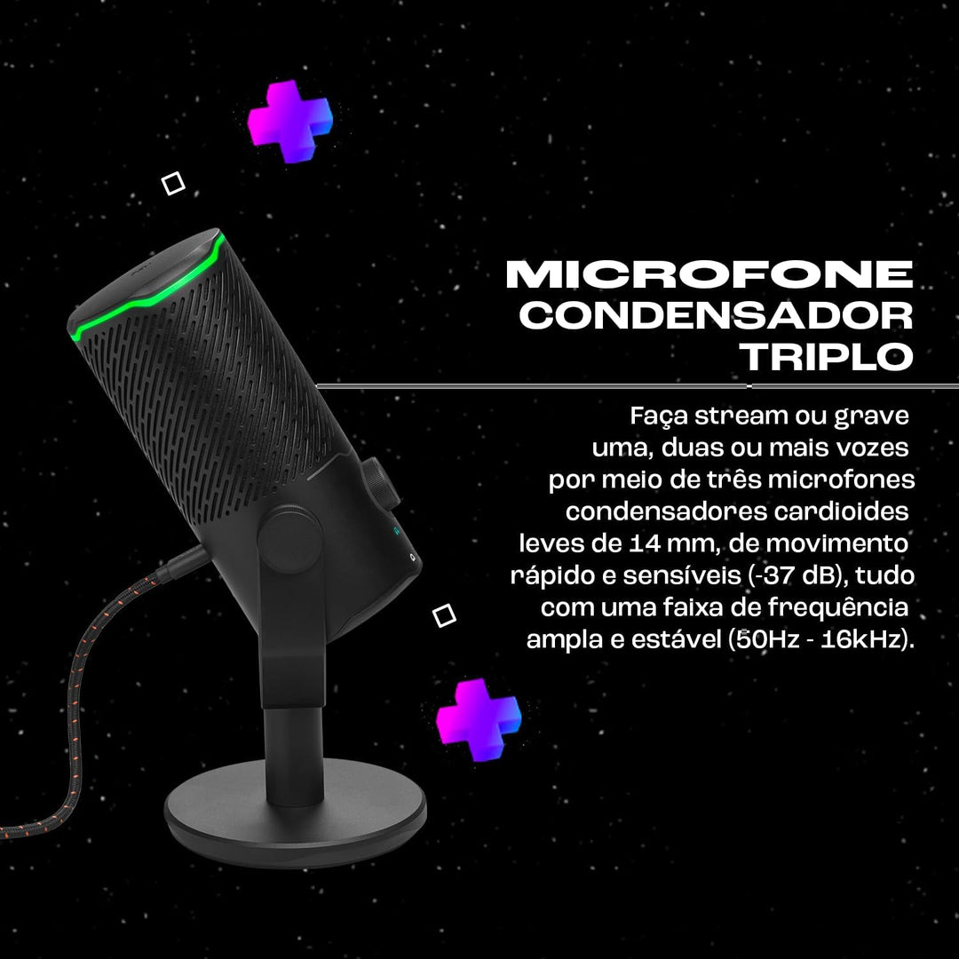 JBL Quantum Stream Studio – USB-Mikrofon mit dreifachem Kondensator und vier Aufnahmemustern für Str