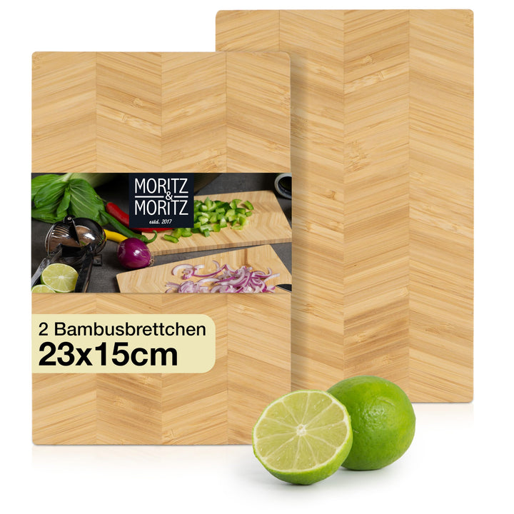 Moritz & Moritz 2x Schneidebrett Bambus Klein - 23 x 14,5 cm - Frühstücksbrettchen Bambus Set - Schn