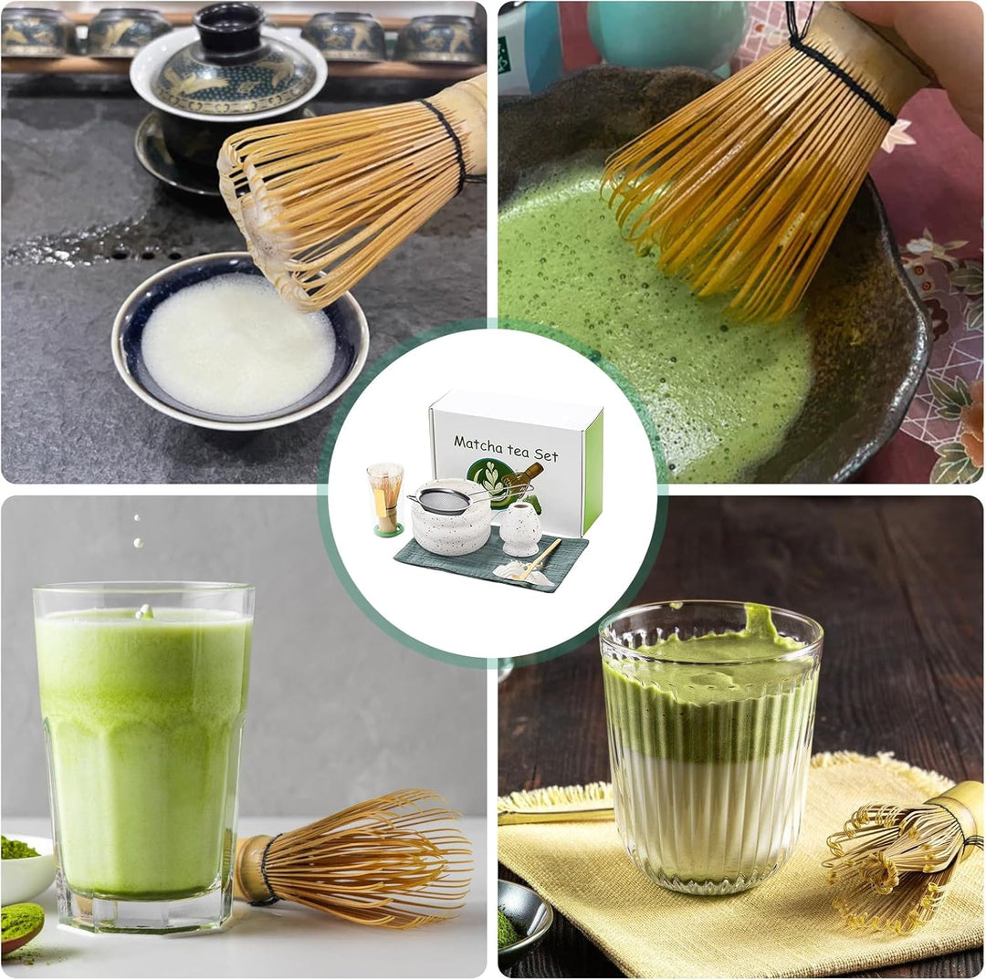 7 Stück Premium Matcha Set: Japanisches Matcha Tea Set Komplett mit Keramik Matcha Schale, Chasen, L