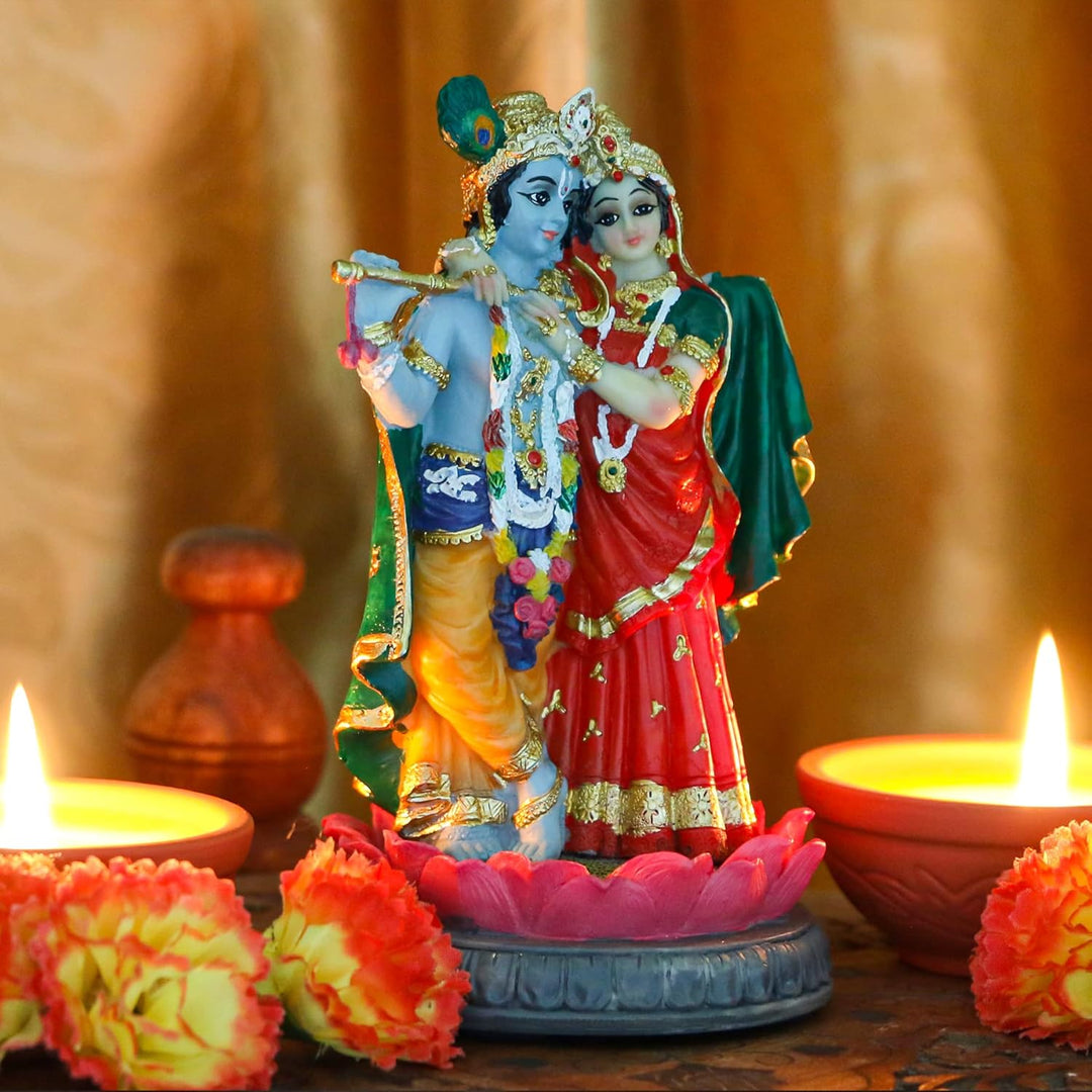 alikiki Indische Statue Radha Krishna – 14 cm H hinduistische Göttin Radha und Gott Krishna Skulptur