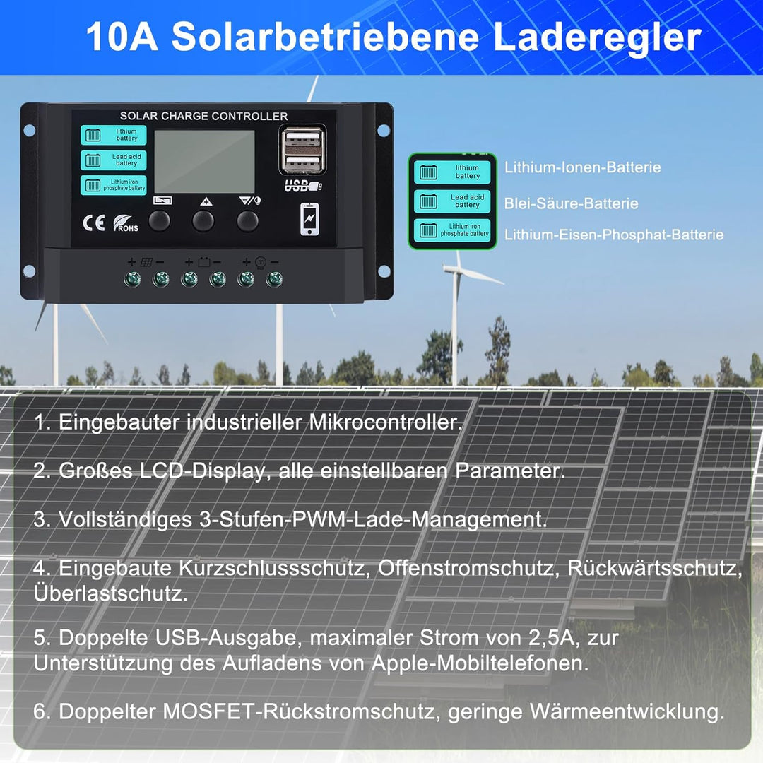 【50W Solarpanel 12V Kit】DERUXI 50 W 12V Wohnwagen Solar Panel Kit: Monokristallines Solarpanel 50W m