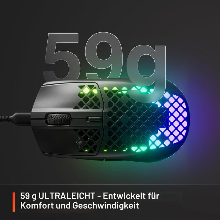 SteelSeries Aerox 3 Holey RGB-Gaming-Maus, ultraleichtes, wasserabweisendes Design, 8.500 DPI TrueMo